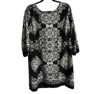 Old Navy Dressw Womens‎ XL Black Geometric 3/4 Sleeve Back Zip Lined Casual